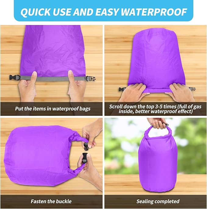 Dry Bag Set, Waterproof Small Lightweight Dry Bags for Paddle Board Kayaking, Fishing, Camping (Purple, 70L 2Pack)