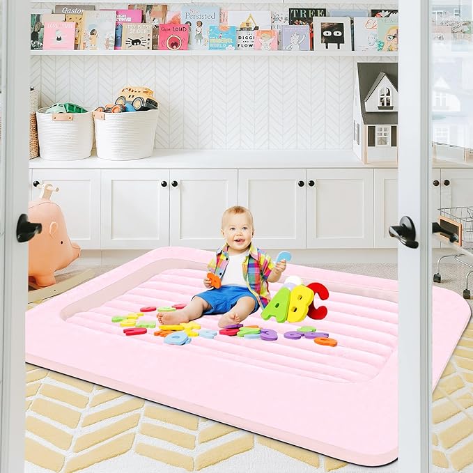 Air Mattress for Kids：Portable Fast Kid air Mattress, Surface with Plush Smooth Comfortable Ideal for Living Room, Room and Outdoor Camping use（Pink）