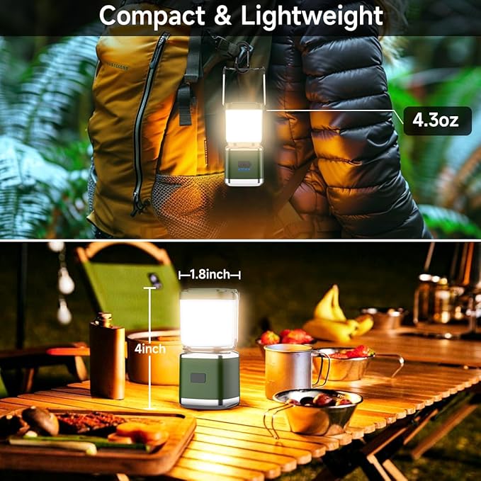 LED Camping Lantern, 1000 Lumens Camping Lantern Rechargeable with 4 Light Modes, Waterproof, Camping Essentials, Mini Lantern Flashlight for Camping, Hurricane, Emergency, Hiking, Power Outages, 2pc