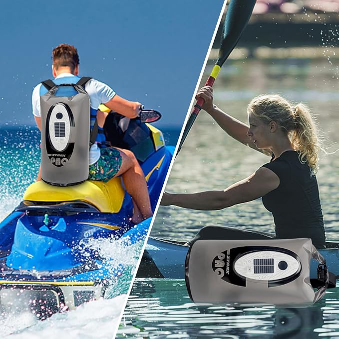 Dry Bag Waterproof with Solar Bluetooth Speaker & Light - 10L/20L Roll Top Dry Sack Keeps Gear Dry for Men Women Kayaking, Beach, Rafting, Boating, Hiking, Camping and Fishing