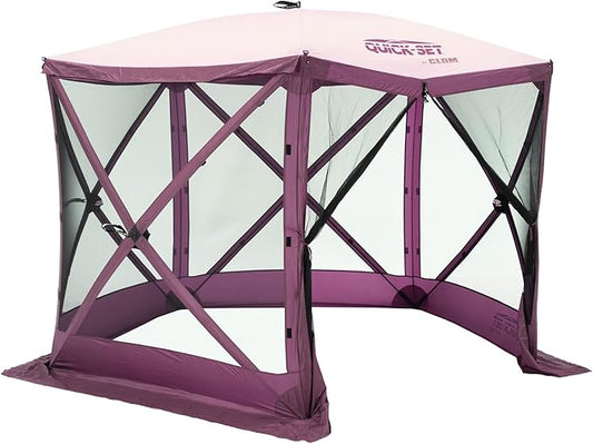 CLAM Pop Up Screen Tent, Outdoor Camping Gazebo Canopy, Venture, 9' x 9', Plum
