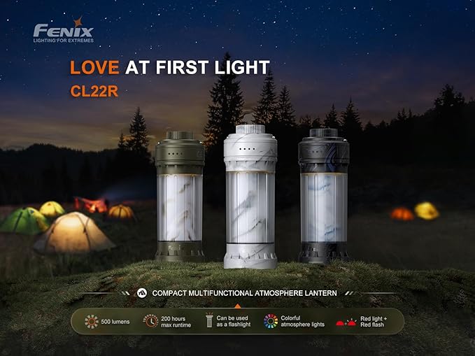 Fenix CL22R 500 Lumen Compact Lantern, USB-C Rechargeable and Multifunctional with Red Light and Colorful Ambient Lights for Camping, Hiking, Fishing (Iceberg White)