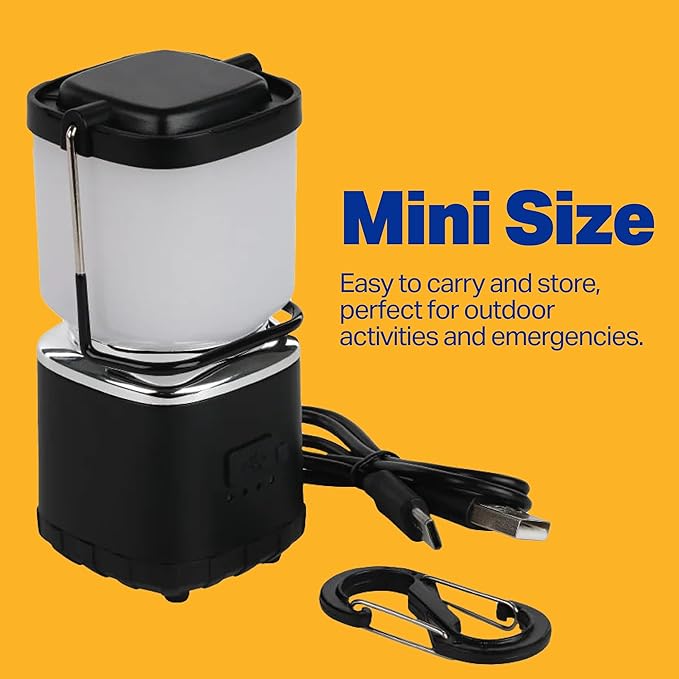 LUXPRO LP189 Mini Lantern - USB-C Rechargeable Camping Light - with 4 Lighting Modes - Dimmable LED Portable Lantern for Hiking & Emergency - Handy Compact Design - Black