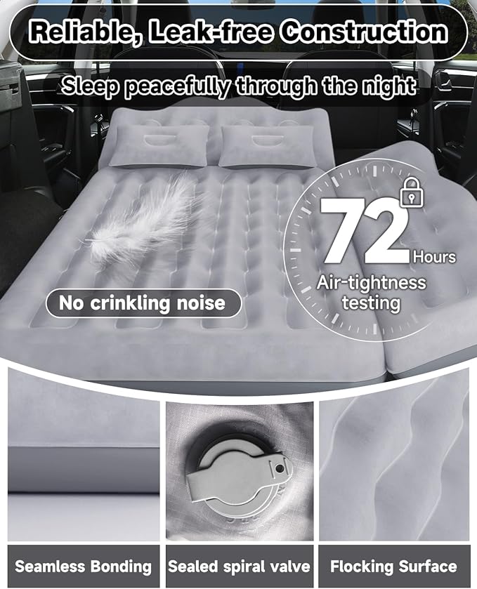 Umbrauto Car Air Mattress Bed: Inflatable SUV Camping Sleeping Pad for Truck Back Seat with Pump & Pillows, Blow Up Backseat Car Mattress for Van Rear Seat