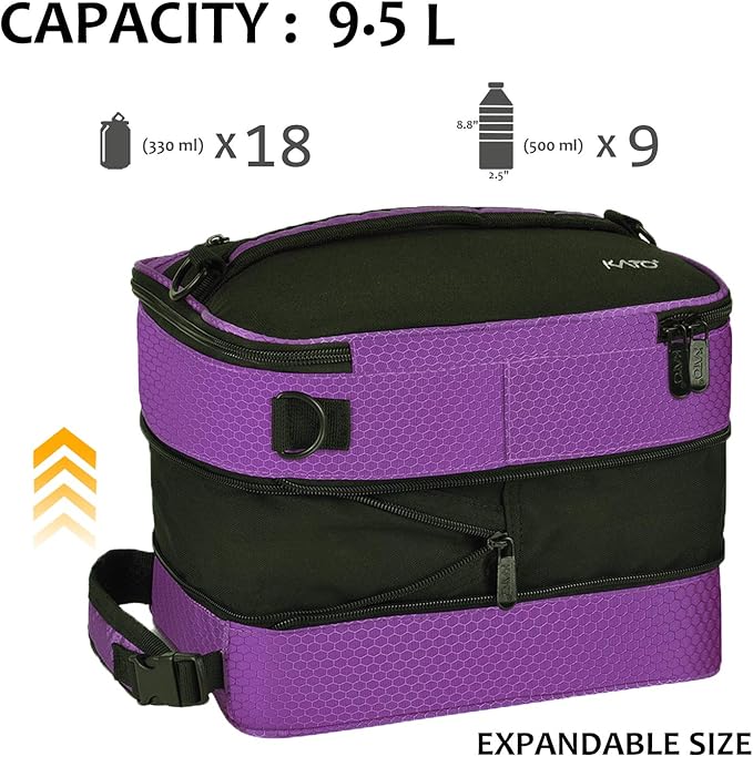 Expandable Insulated Lunch Bag, Leakproof Flat Lunch Cooler Tote with Shoulder Strap for Men and Women, Suitable for Work & Office by Tirrinia, Purple