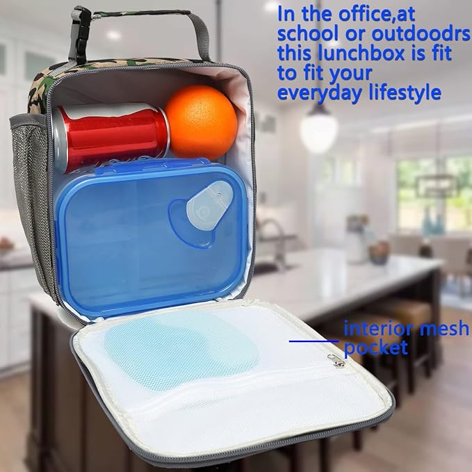 FlowFly Kids Lunch box Insulated Soft Bag Mini Cooler Back to School Thermal Meal Tote Kit for Girls, Boys, Forest