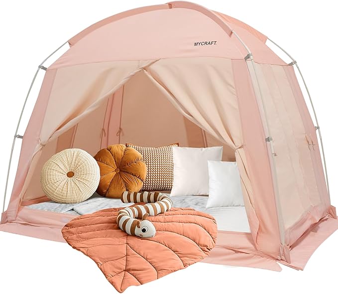 Bed Tents Canopy Bed–Privacy Dream Tent for Cozy Indoor Sleeping, Light-Reducing,and Breathable, with 4 Doors Floor Tent Bed–Available in Twin, Full, and Queen Sizes