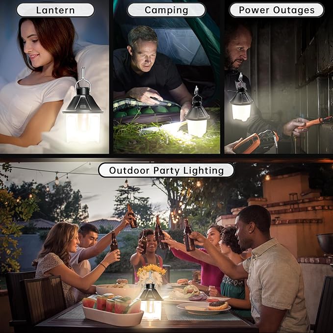 LED Camping Lantern Rechargeable, Waterproof Survival Camping Light, Portable Lantern Flashlight Tent Light with 5 Light Modes for Hurricane, Hiking, Camping, Power Outages (Black)