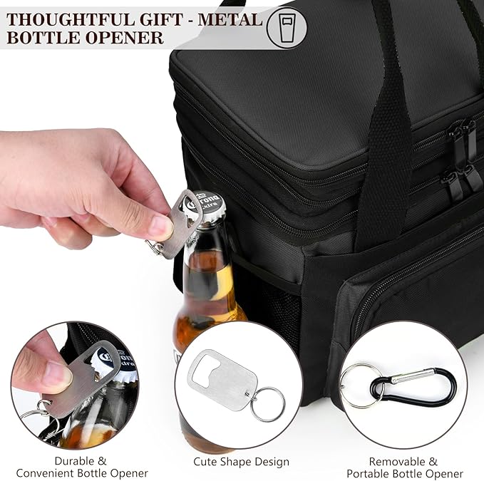 LOKASS Lunch Box for Men/Women-16L-Insulated Lunch Bag, Expandable Double-layer Leakproof Cooler Bag with Upgrade Adjustable Shoulder Strap Ideal for Work/Travel/Picnics（Black）