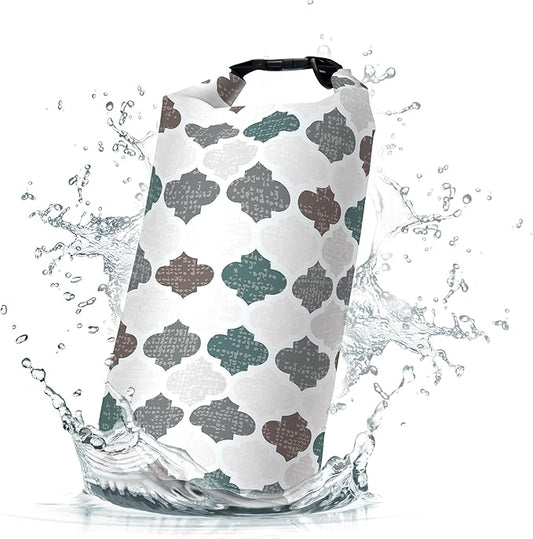 Waterproof Dry Bag,Roll Top Retro Gray Moroccan Geometric Small Waterproof Backpack 5L/10L/20L Floating and Lightweight Bags for Kayaking, Boating, Fishing, Swimming and Camping