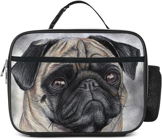 Pug Dog Lunch Bag Insulated Reusable Lunch Box Kids Girls Boys Cooler Thermal Tote Bag For Men Women School Work Picnic
