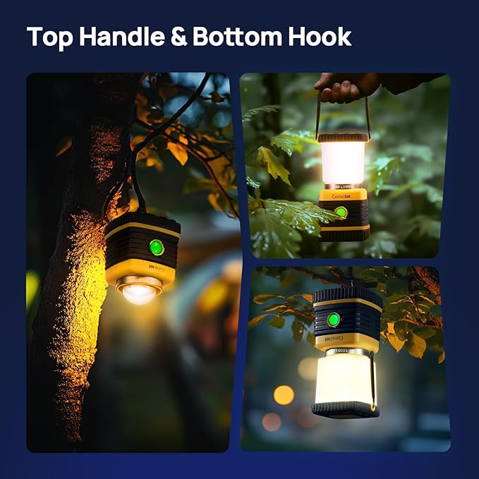 LED Camping Lantern, Consciot C02 USB-C Rechargeable Camping Lights, 1500LM, 5 Light Modes, 8800mAh Power Bank, Up to 100H Run Time, IPX4 Waterproof, Dimmable Tent Lights for Emergency, Power Outages
