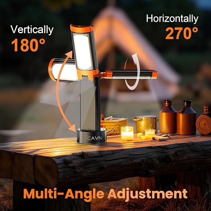 CAVN Rechargeable 10000mAh Camping Lights with Stand 6.5 ft Max Height, Portable Cordless LED Work Light 2200 Lumens 6500/4500/3500K Dimmable Camping Essentials Gear with Detachable Tripod, Orange