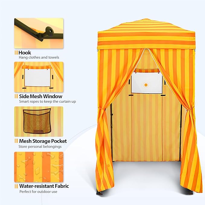 EAGLE PEAK Flex Ultra Compact 4x4 Pop-up Canopy, Sun Shelter, Changing Room, Portable Privacy Canopy Cabana for Pool, Fashion Photoshoots, or Camping, 4x4 ft, Yellow/Orange