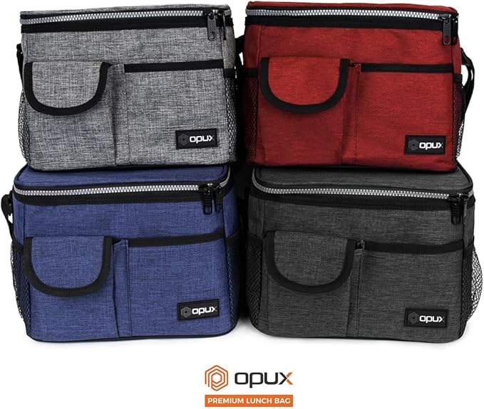 opux Insulated Lunch Bag for Men Women, Leakproof Heather Red Lunch Box for Work, Portable Soft Lunch Cooler Bag with Shoulder Strap, Adult Lunchbox Lunch Pail for Kid Boy Girl School, 14 Can/8L