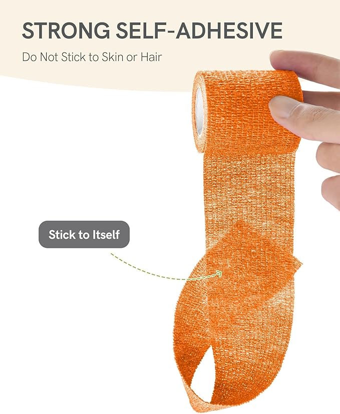 FriCARE Self Adhesive Bandage Wrap, Medical Tape in First Aid Kit, Cohesive Bandages for Wounds Sport Vet, FSA/HSA Eligible, 2 Inches X 5 Yards 6 Rolls, Orange