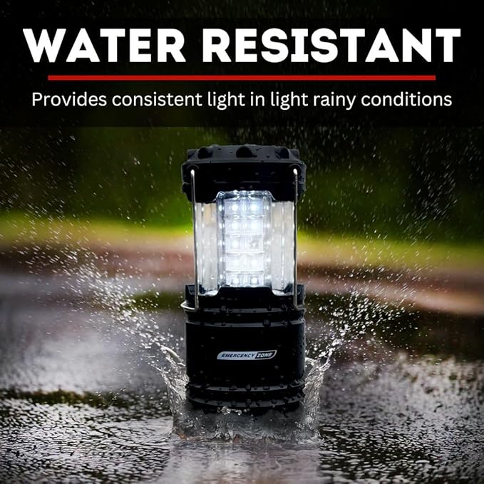 Emergency Zone Collapsible LED Lantern (4 Pack) - Black, Water-Resistant, 5" x 3" x 5", 2.5 lbs, 6 hr Battery Life