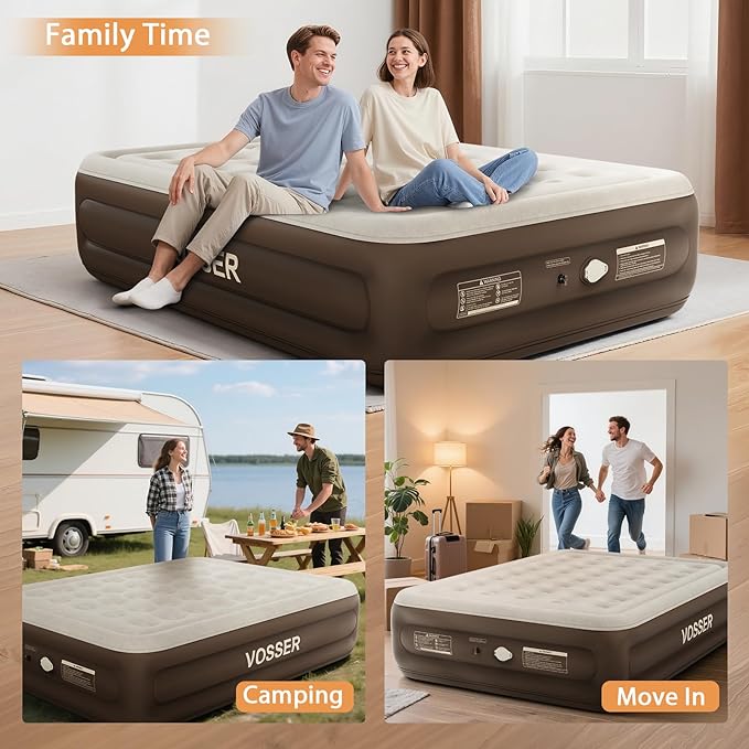 Queen Size Airbed with Detachable Rechargeable Pump - for Camping & Home Use, Portable Design, Supports up to 660 lbs MAX