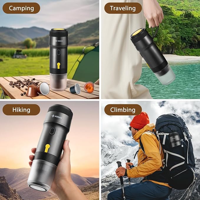 Portable Espresso Machines, Electric Espresso Maker with Self-Heating, USB-C & Car Charger, 20 Bar Mini Coffee Maker With NS Capsule & Ground Coffee for Camping, Hiking, Travel, Office, Blcak