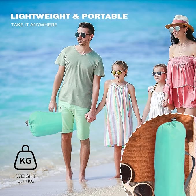 Beach Tent for 3-4 People, UPF50+ Sun Shelter with Breathable 3-Zipper Door Design, 8.0mm Reinforced Fiberglass Poles, Portable Shade Canopy for Beach & Camping (Green)