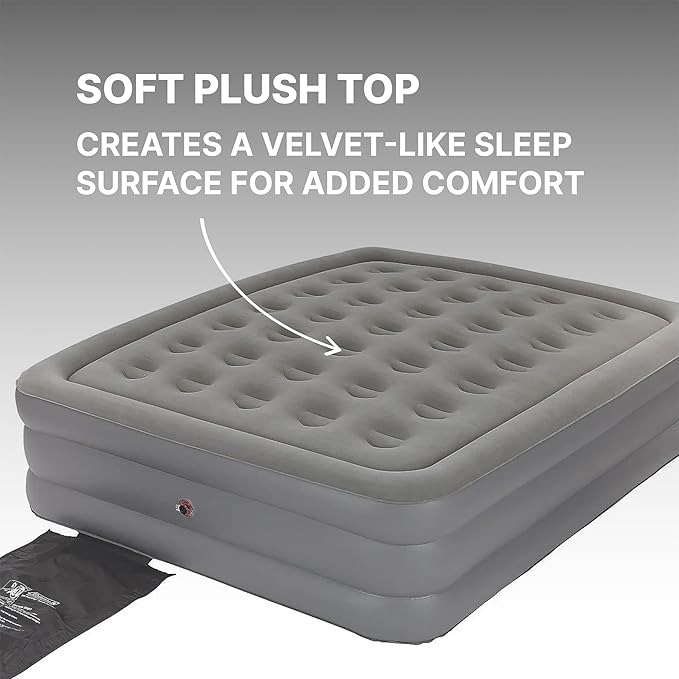 Coleman GuestRest 18" Plush Top Double High Air Mattress Airbed with Integrated Storage System and Carry Bag, Pump Not Included, Queen