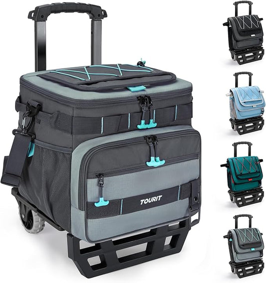 TOURIT Collapsible 48-Can Leak-Proof Insulated Rolling Cooler with All-Terrain Cart, Upgraded Fixtures and New Wheels Suitable for Beach, Picnic, Shopping