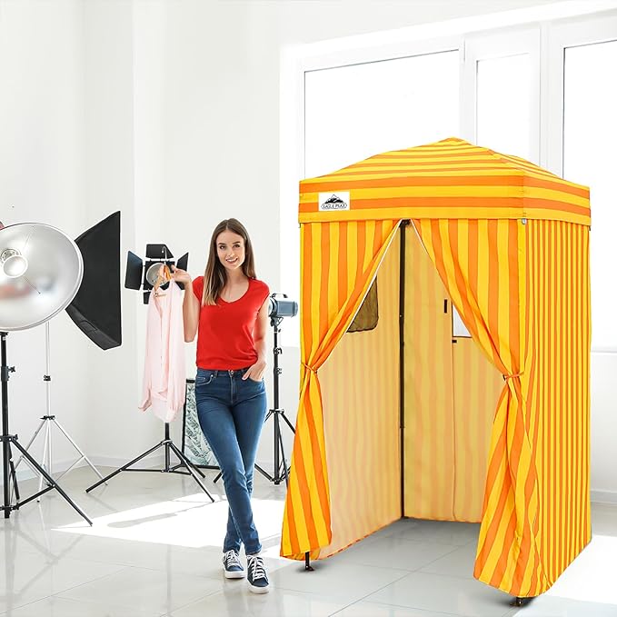 EAGLE PEAK Flex Ultra Compact 4x4 Pop-up Canopy, Sun Shelter, Changing Room, Portable Privacy Canopy Cabana for Pool, Fashion Photoshoots, or Camping, 4x4 ft, Yellow/Orange