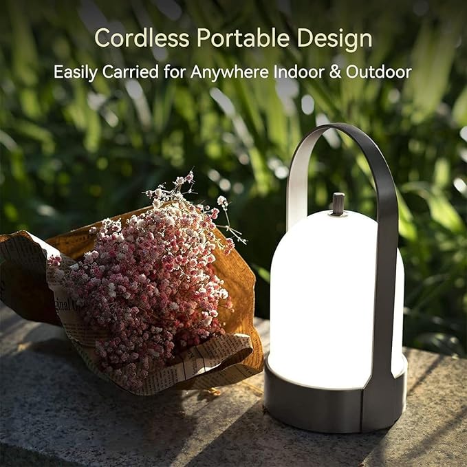 Tubicen Portable Outdoor Battery Operated Lantern Table Lamp Waterproof, 4000mAh Cordless Rechargeable 4 Levels Touch Dimmable Table Lamp, LED Night Light for Patio Camping Restaurant Balcony, Nickel