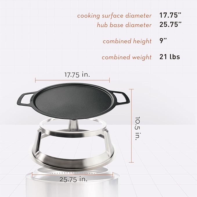 Solo Stove Yukon Griddle + Hub, Cast Iron Cookware with Stainless steel Hub for 8” Elevation, Addition to Yukon fire pit, Weight: 21 lbs, Cooking surface diameter: 17.75"