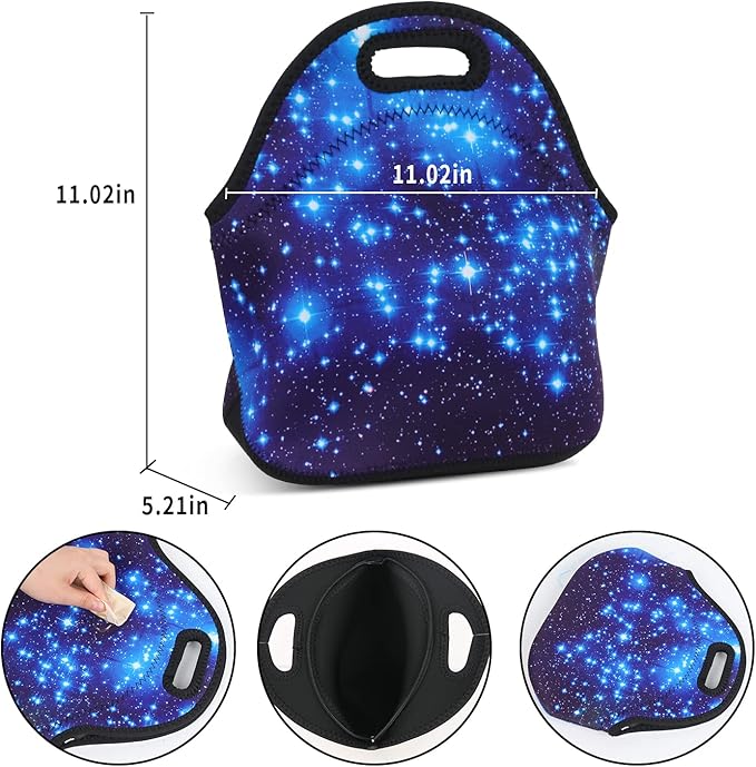Violet Mist Galaxy Neoprene Lunch Bag for Women Men Insulated Lunch bag Tote Reusable Thermal Lunch Lunchbags Zipper for Adult Work Travel Picnic Thanksgiving Christmas Gift