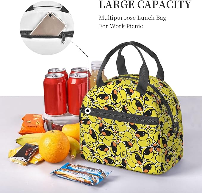 bassyil Duck Insulated Lunch Bag Reusable Lunch Box With Adjustable Shoulder Strap Cooler Tote Bag For Men Women