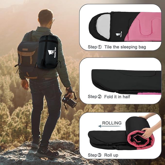 GEERTOP Backpacking Sleeping Bag for Camping, Lightweight Sleeping Bags for Adults Kids Summer Warm Cold Weather Hiking Travel