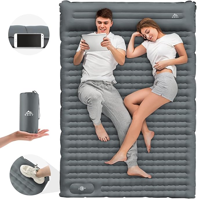 Double Sleeping Pad for Camping with Built-in Foot Pump, Extra Thick 4.7 Inch Inflatable Sleeping Pat and Pillow for Backpacking, Hiking, and Traveling