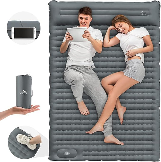 Double Sleeping Pad for Camping with Built-in Foot Pump, Extra Thick 4.7 Inch Inflatable Sleeping Pat and Pillow for Backpacking, Hiking, and Traveling