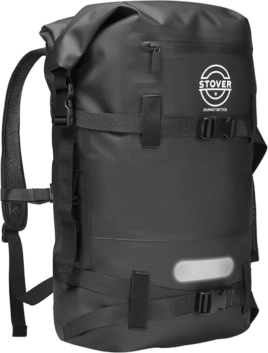STOVER 5/10/25/30/40/55L Waterproof Dry Backpack- Large Floating Dry Bag for Kayaking, Travel, Tubing, Hiking, Fishing, Camping, Motorcycles & the Beach, Heavy-Duty Roll Top Men/Women (Black)