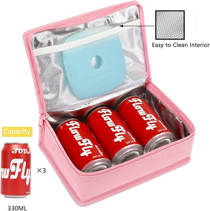FlowFly Small Insulated Lunch box Portable Soft Bag Mini Cooler Thermal Meal Tote Kit with Handle for Work & School, Pink