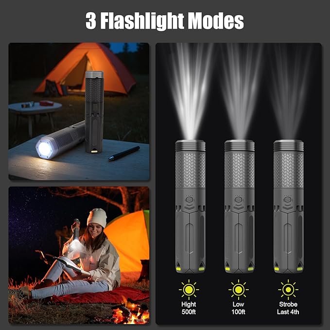 Camping Lantern Rechargeable - Multifunction LED Lantern Battery Powered 10500mAh- Portable Camping Lamp and Flashlight - Telescoping Camp Lights for Hiking,Camping,Emergency Lighting Gray