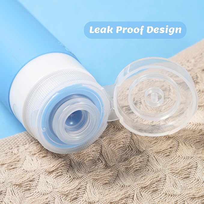 Silicone Travel Bottles for Toiletries with Labels, 3oz TSA Approved Squeezable Travel Size Containers, Leak Proof Travel Shampoo and Conditioner Bottles with Toiletry Bag (4 Pack, Light Color)