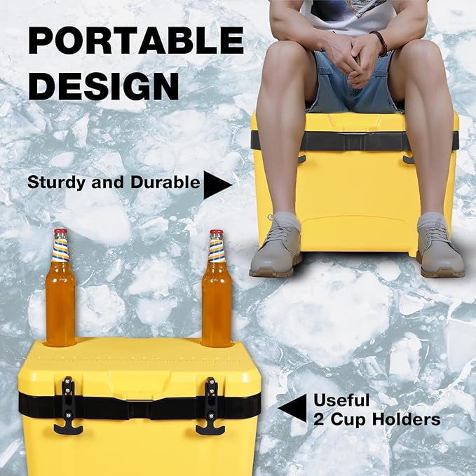 YELLOW JACKET 27 Quart Ice Cooler, Portable Ice Chest Hard Cooler Box with Retention Insulation and Heavy Duty Handle for Camping, Picnic, Beach, Drink, Beverage, Fishing