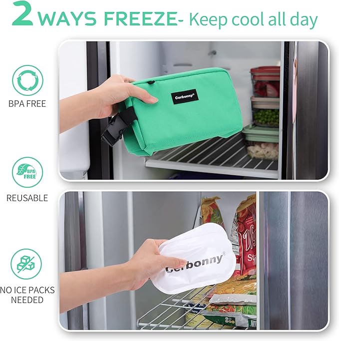 CERBONNY Small Cooler Bag Freezable Lunch for Work School Travel,Leak-proof Bag,Small Insulated For Kids/Adults,Freezer Bags,Freezable Snack Bag,Mini Fit Yogurt green-bv1