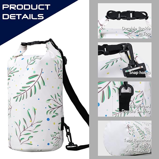 Haimont Waterproof Dry Bag Floating Dry Sack Roll Top Drybag Backpack for Kayaking, Rafting, Boating, Fishing with IPX8 Waterproof Phone Case, Palm Leaves, 20L