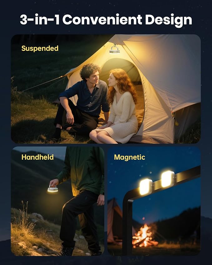 Eventek 2Packs LED Camping Lantern 4000LM, 10000mAh Rechargeable Camping Lights Up to 144 Hours & 4 Light Modes, Portable IP65 Waterproof Magnetic Camping Essentials for Tent, Power Outages Emergency