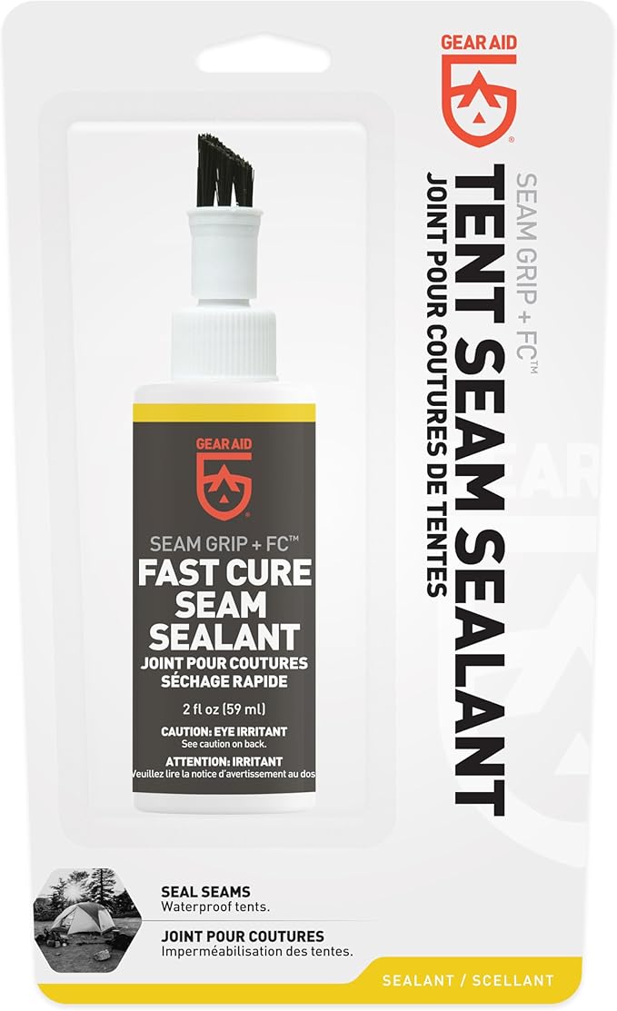 GEAR AID Seam Grip FC Fast Cure Sealant for Sealing Seams on Tents, Rainflies, Shelters, Awnings, Tarps and Pop-ups Made of Nylon, Vinyl, Clear, 2 fl oz