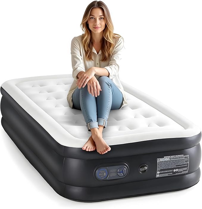 YSSOA Twin Camping Air Mattress with Built-in Electric High-Speed Pump, 16" Bed Height, Blow Up Inflatable Airbed with Carrying Bag, Best for Home Guests & Travel, Waterproof Foldable Portable