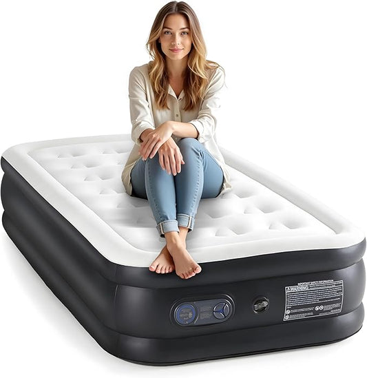 YSSOA Twin Camping Air Mattress with Built-in Electric High-Speed Pump, 16" Bed Height, Blow Up Inflatable Airbed with Carrying Bag, Best for Home Guests & Travel, Waterproof Foldable Portable