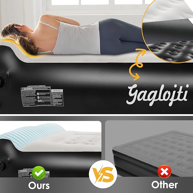 16" Air Mattress Queen with Built in Pump,Portable Full Blow up Mattress with Carry Bag, Comfort Flocked Airbed Inflatable Mattress for Guests,Camping