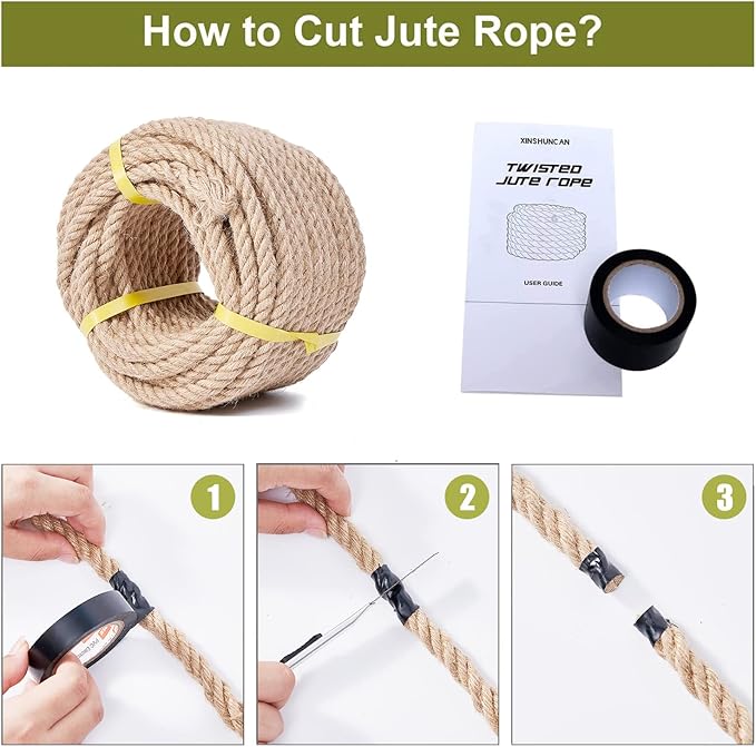 Jute Rope 1/2 Inch 50 Feet, Heavy Duty Natural Hemp Rope, Twisted Hemp for Crafts, Gardening, Bundling, Climbing, Hammock, Nautical, Tug of War, Railings, Home Decorating