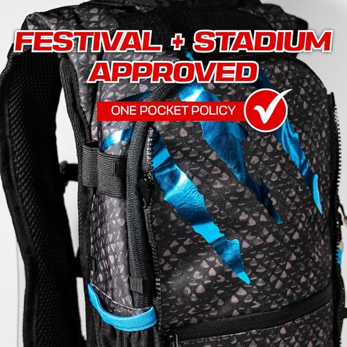 RAVERUNNER® Dino Festival Water Backpack - Dual Chamber Hydration - 3L Insulated Water Backpack for Raves, Festivals, Hiking, Running - Festival Hydration Pack for Hydration Backpack Rave