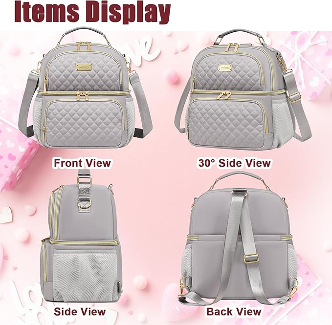 Weitars Lunch Bag for Women,Dual Compartment Lunch Box for Women Lunch Tote for Work,Insulated Leakproof Lunch Cooler Bag with Side Pockets and Adjustable Strap for Hiking,Picnic,Beach