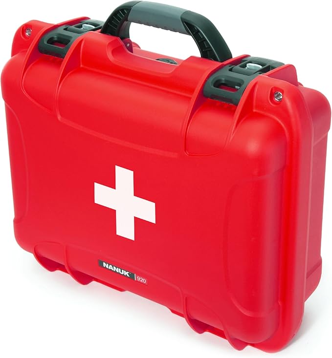 NANUK 920 Waterproof First Aid Box Empty – Durable, Medical First Aid Organizer Case, IP67-Rated, Dustproof, Impact-Resistant, and Floats (7.4" x 4.9" x 3.1") – Red